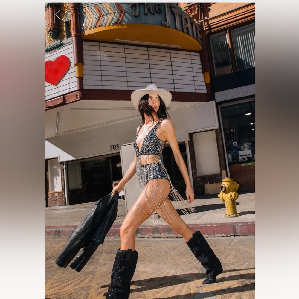 TASSEL BEADED CUT OUT BODYSUIT